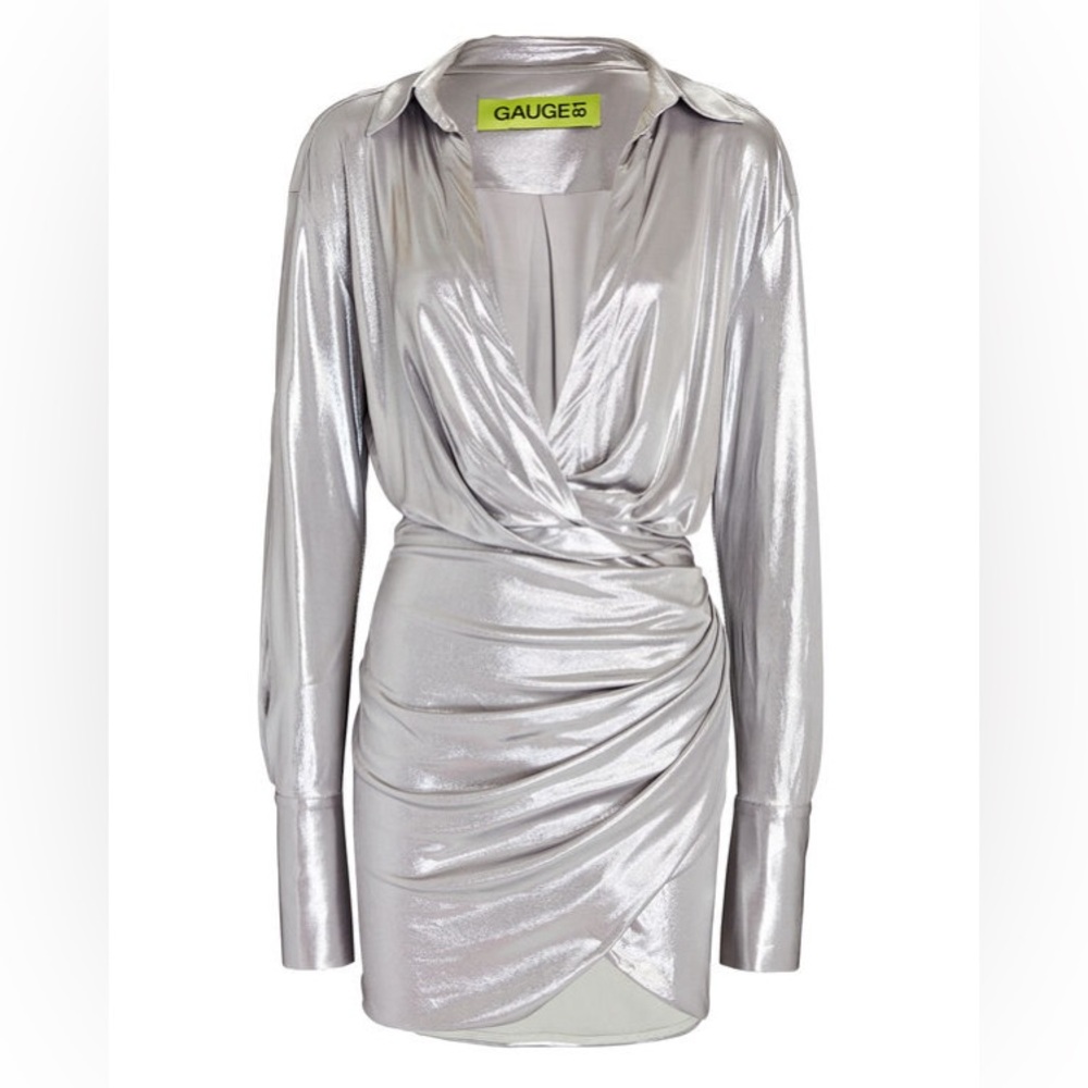GAUGE81 NAHA LIQUID METALLIC PLUNGE MINI SHIRTDRESS